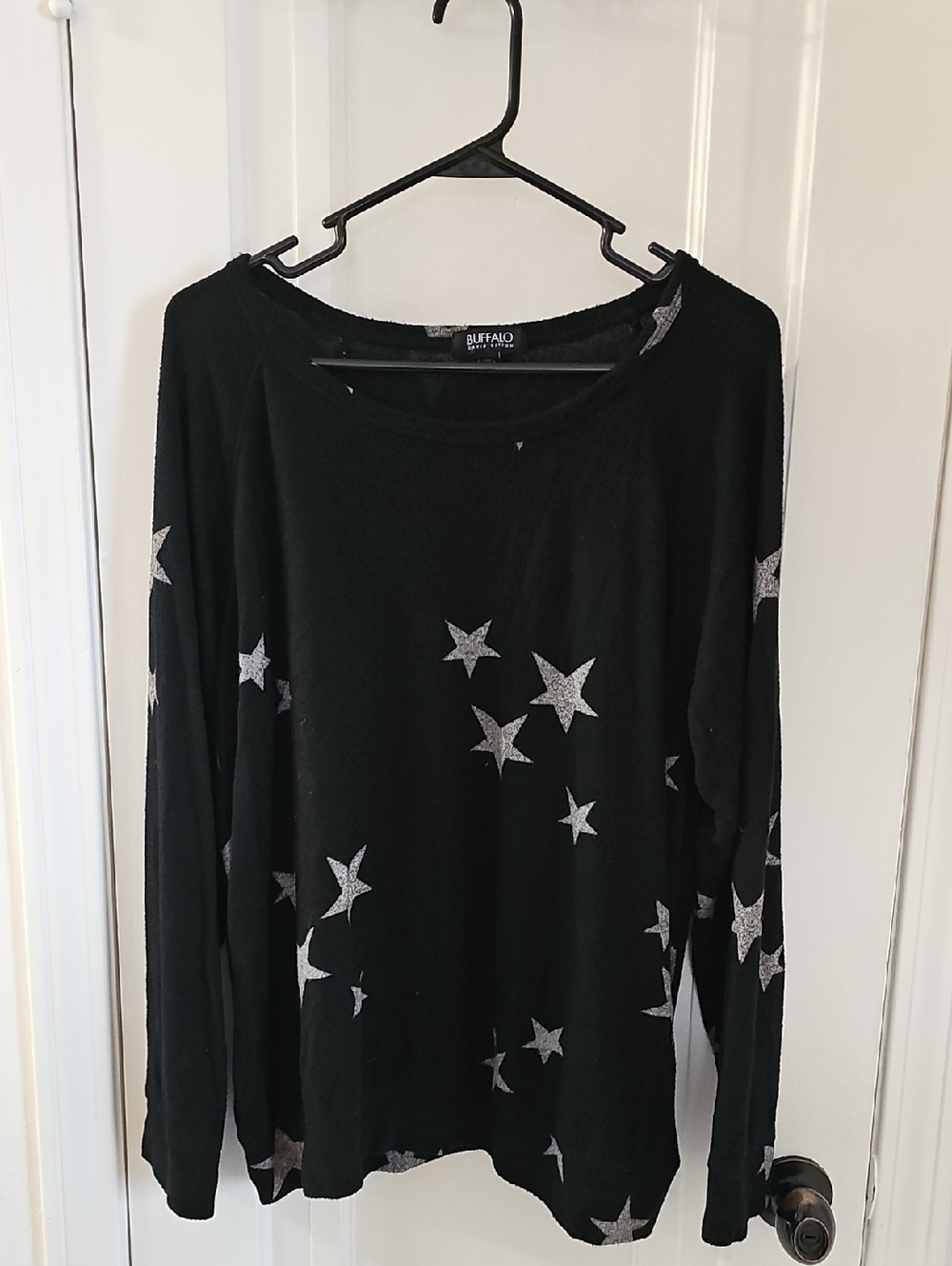 Buffalo David Bitton Black Long Sleeve Star Print Top